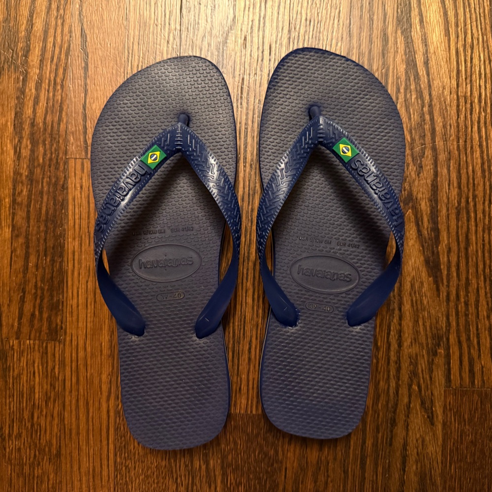 Havaianas Navy Flip Flops Brazilian Logo